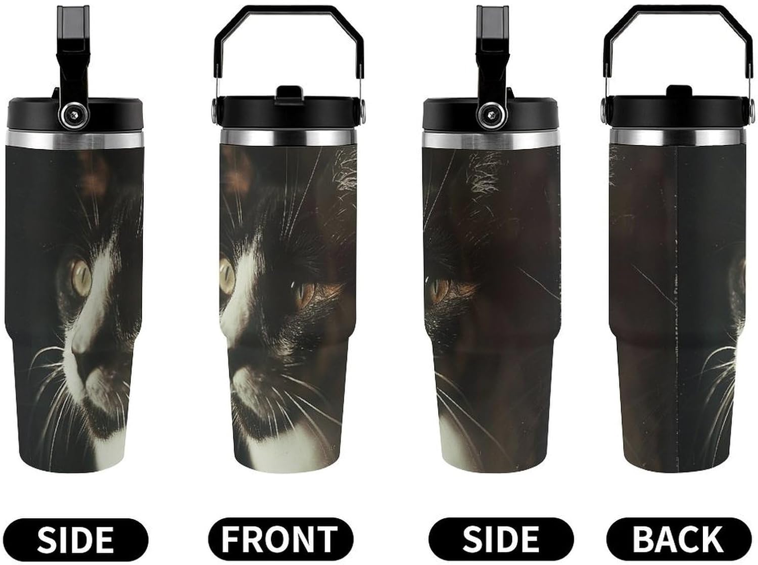 30 Oz Stainless Steel Cat with White Eyes Travel Mug for Car, Double Coffee Cup with Lid And Straw for Outdoor, Reusable Insulated Tumblers for Office, Party, Camping - Image 5