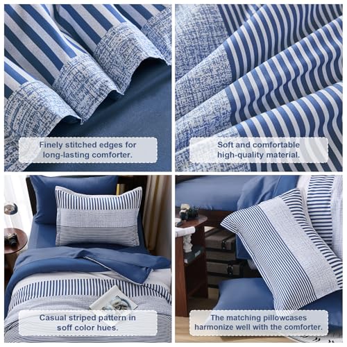 Cottolester Twin Size Comforter Navy Blue Striped Comforters for Boys&Girls,5 Pieces Bed in A Bag Simple Neutral-Style Bedding Sets for Kids Teen by Cottolester - Used condition - Image 5