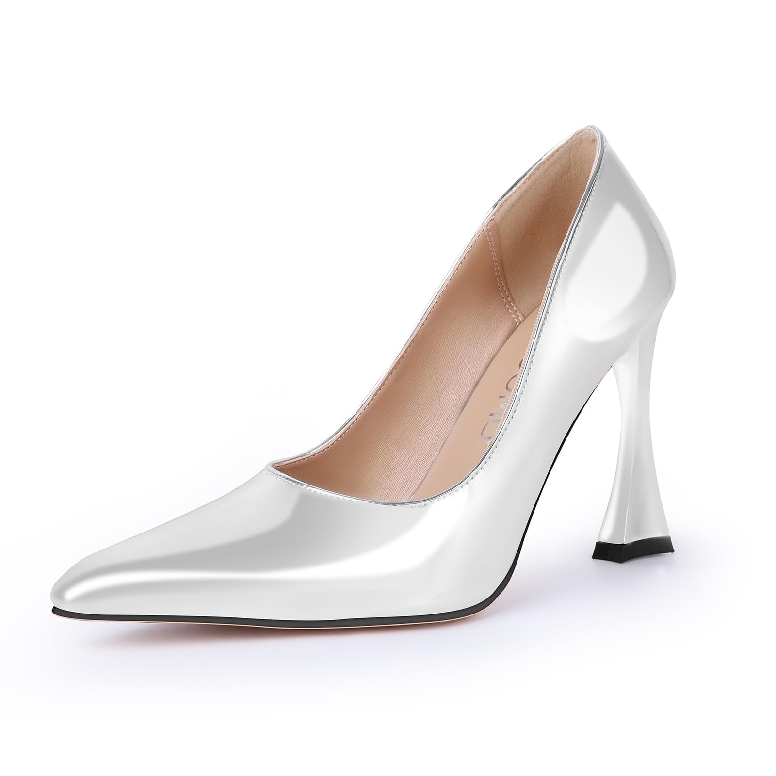 Tiioomu Womens Mid Heel Close Pointed Toe Pumps Buckle Bow-Knot Beaded Prom Dress Patent Leather Summer