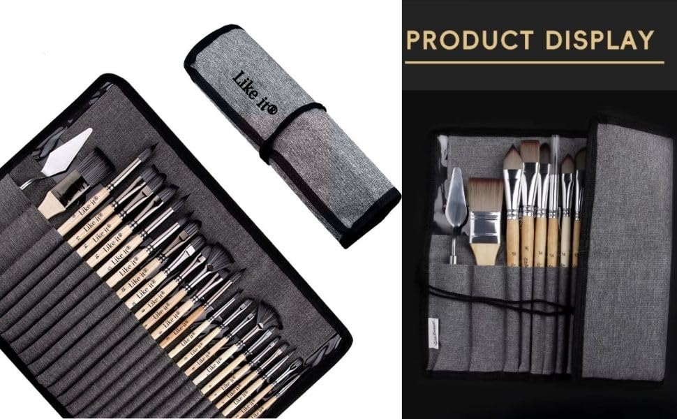 Image of Like It 24 Pieces Professional Paint Brush Set with Roll Pouch - Premium Synthetic Bristles Artist Brushes for Acrylic, Watercolor & Oil Painting - Multi-Size Wooden Handle Brushes for Canvas Art