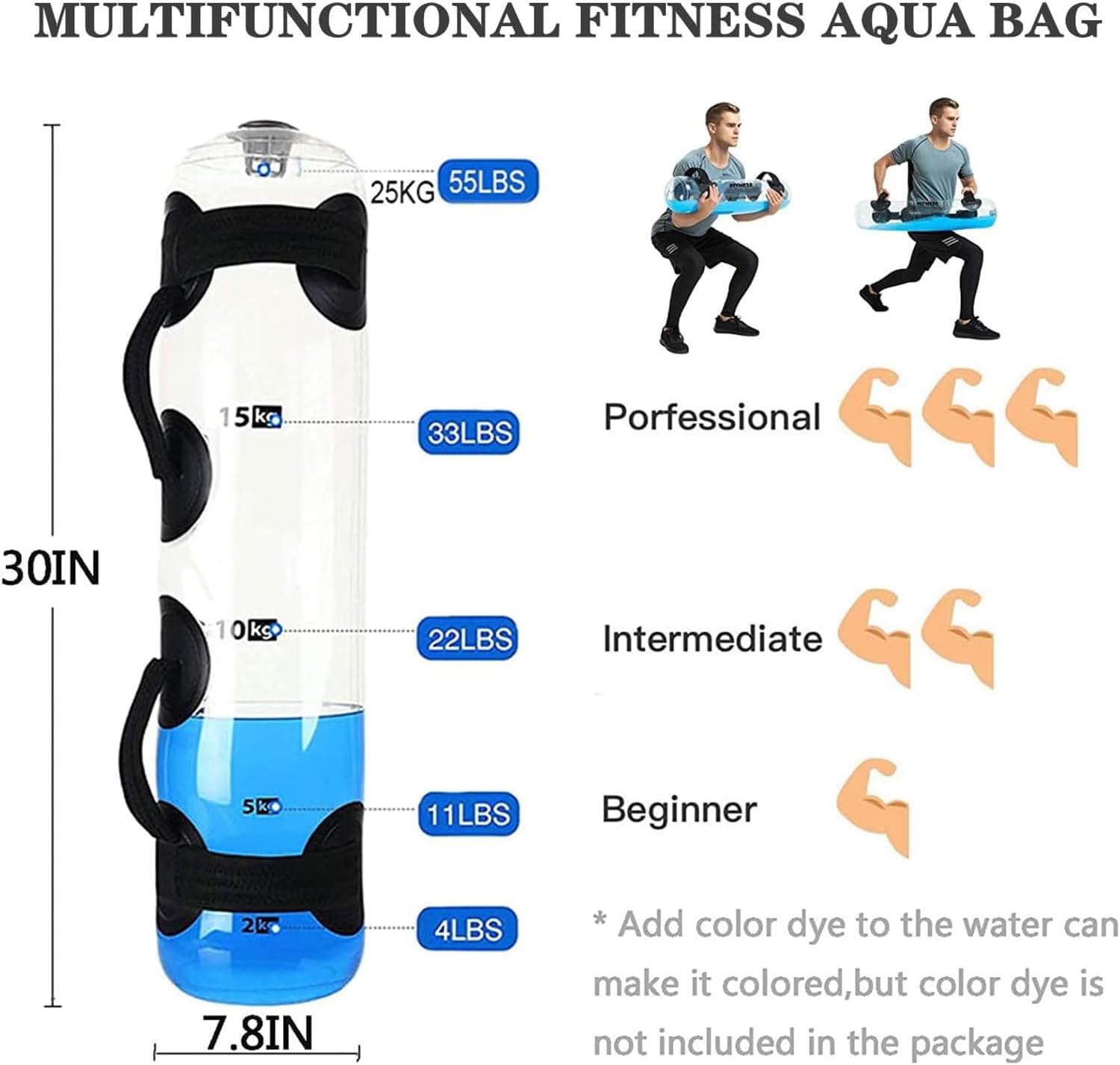 Fitness Aqua Bag Sandbag Alternative Borsa per Sollevamento Pesi Riempita d'Acqua Regolabile L'allenamento di Forza Indoor Manubri per Allenamento A Casa Fitness & Yoga(25KG)