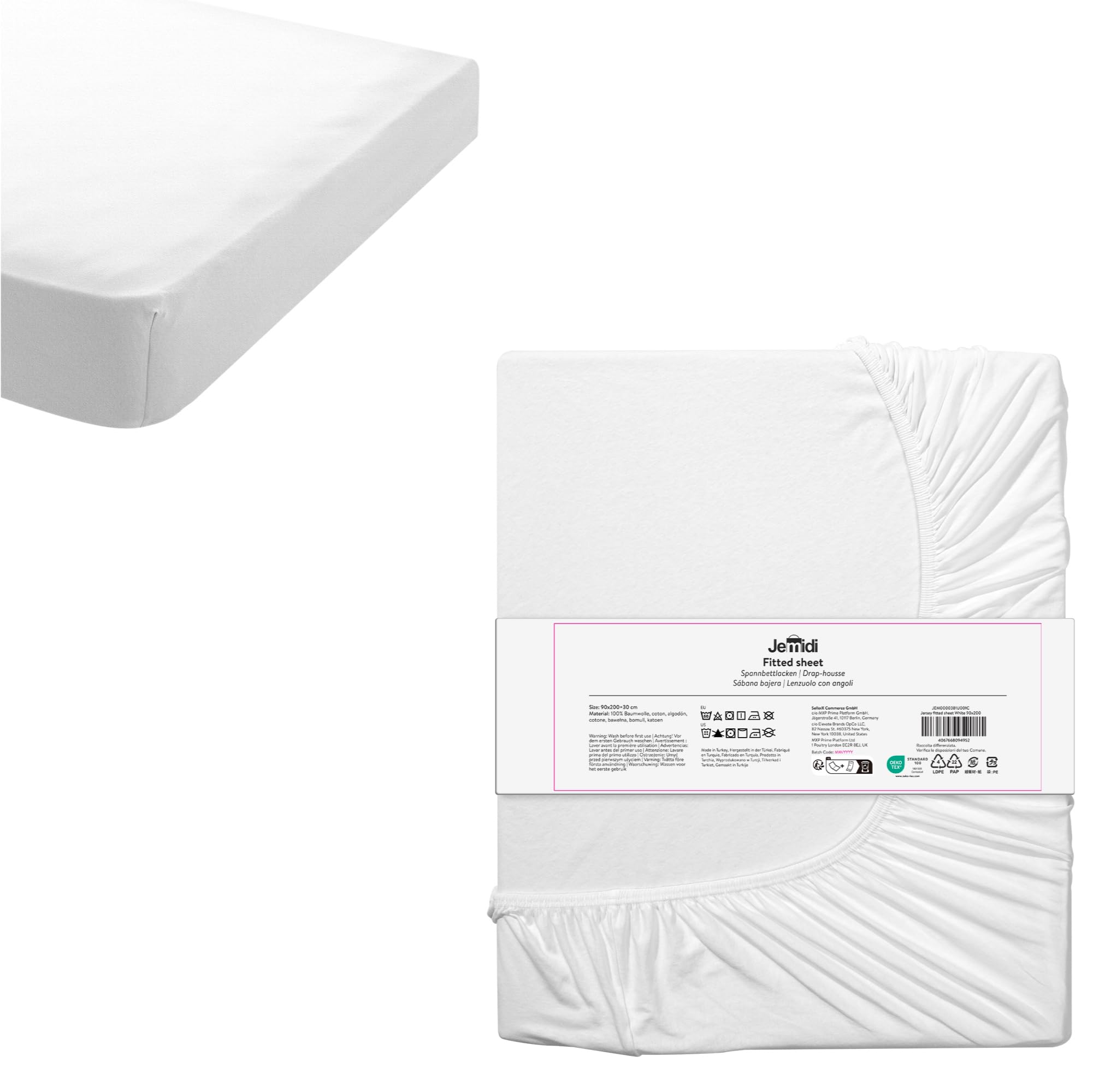 JEMIDI Bajera Cama 90 - Sabana Bajera Cama 90 x 200 cm - Sabanas Bajeras Ajustables de Punto Algodón - Sabana Bajera Algodon 100% Turco Extrasuave - Certificada OEKOTEX - Blanca
