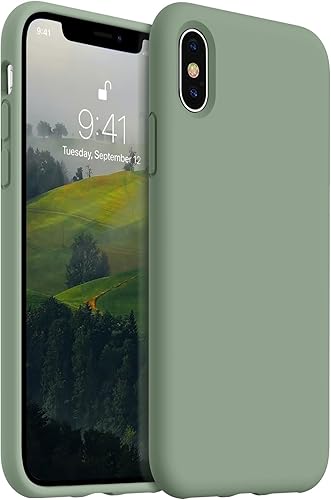 AOTESIER Funda protectora compatible con iPhone X, funda para iPhone Xs con silicona líquida forro de microfibra suave antiarañazos funda ultrafina