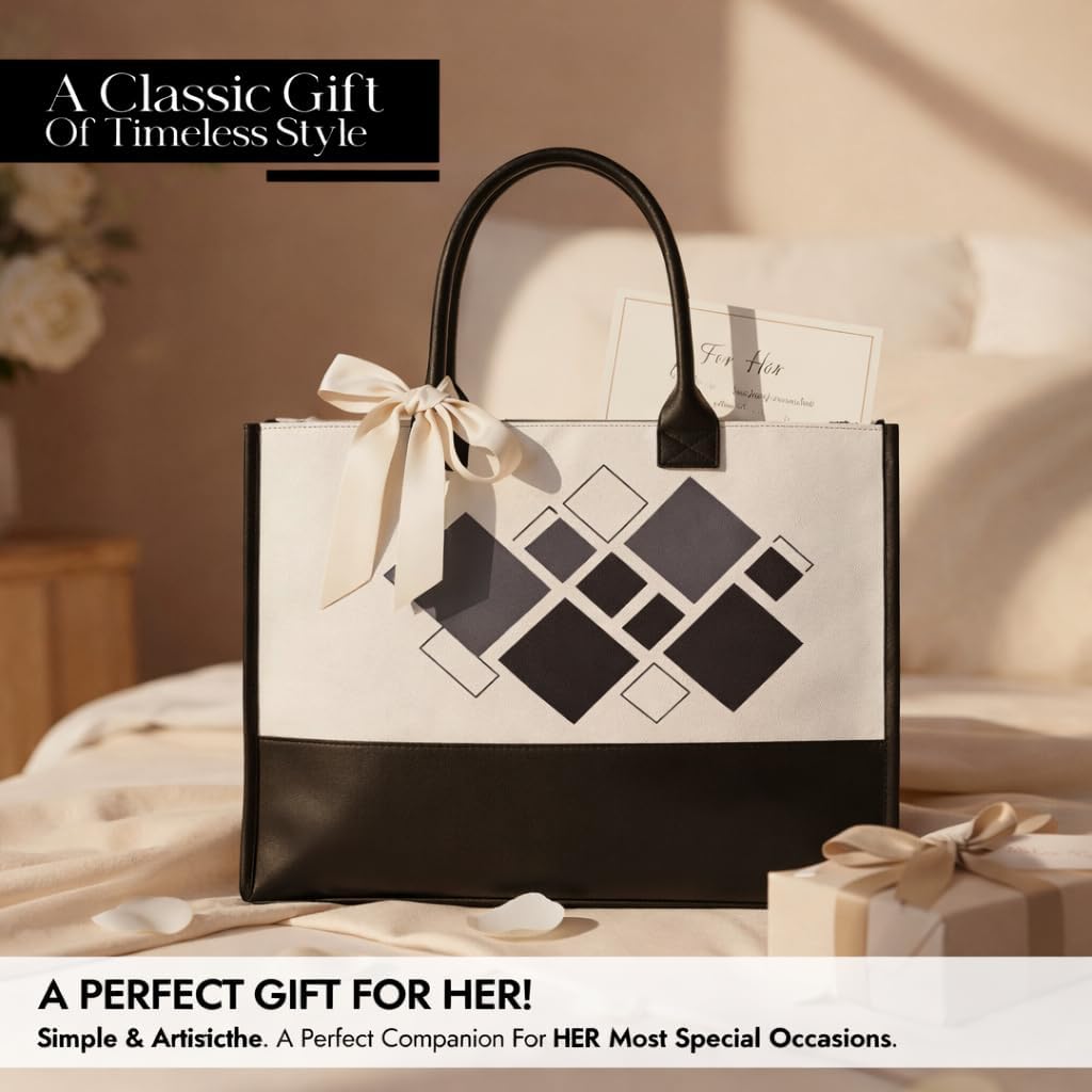 Canvas Hand Printed Tote Bag for Women - Reusable Tote with Zipper for Travel Crossbody Bag - Gift Ready