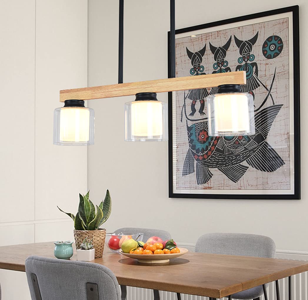 Lámpara colgante de 3 llamas con altura ajustable y diseño moderno de madera 6