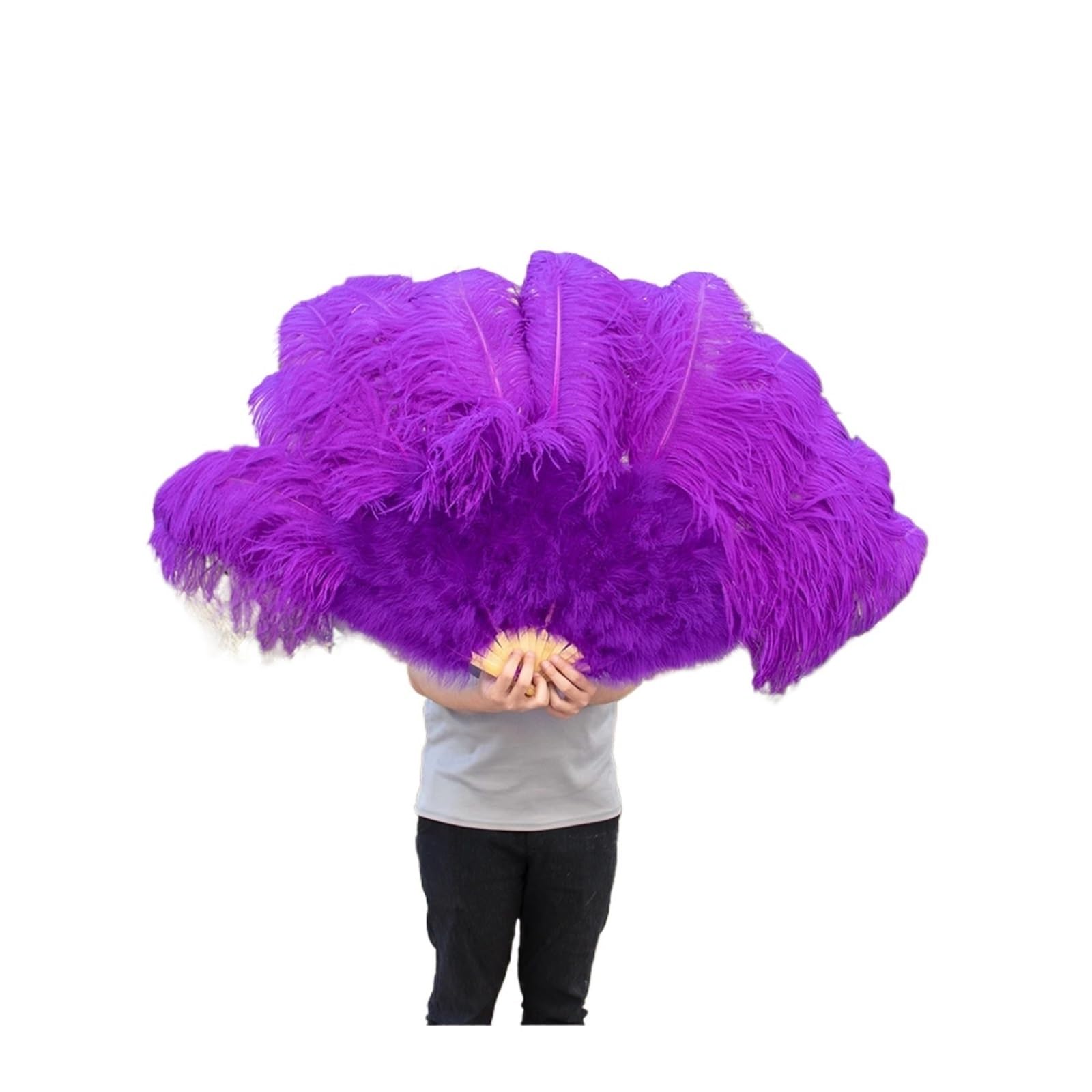 Wentylator składany z piór | Wielokolorowy 1/2 szt. Impreza karnawałowa Festiwal operowy Taniec: Duży składany rekwizyt z 13 drążkami(Deep Purple,1 PCS)