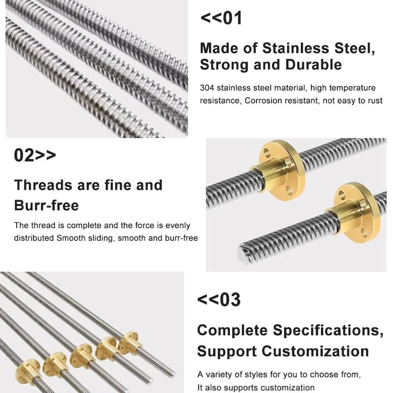 Tornillo T12 de acero inoxidable, paso de 12mm y 3mm for tuerca de husillo trapezoidal de impresora(550mm)