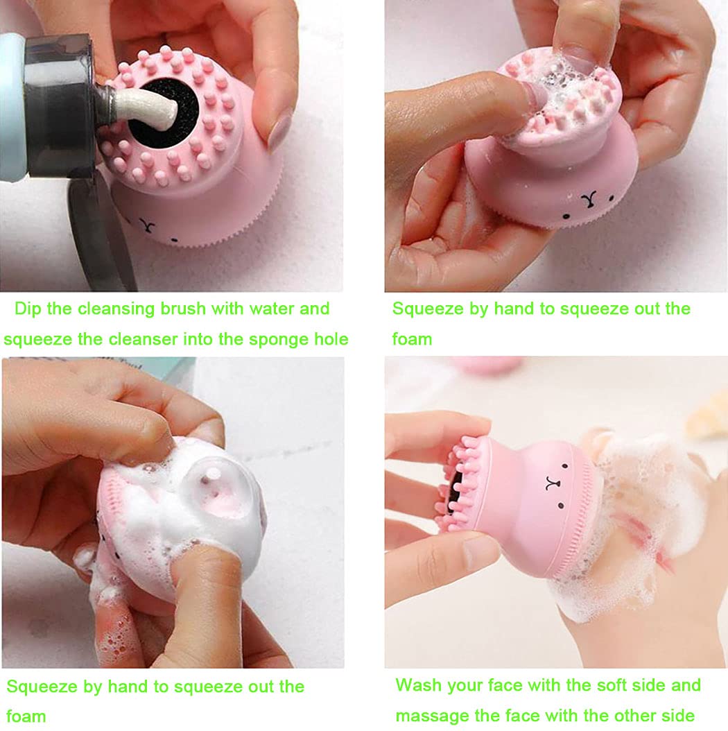 Spazzola per la pulizia del viso in silicone, spazzola per la pulizia del viso in silicone per la pulizia della pelle del viso (Pink + rose Red)