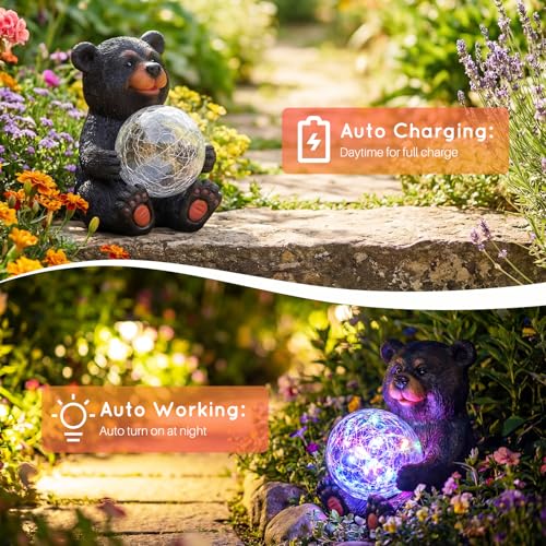 Solar Bear Garden Statue with Glowing Orb - Use Code OXRDRBDM