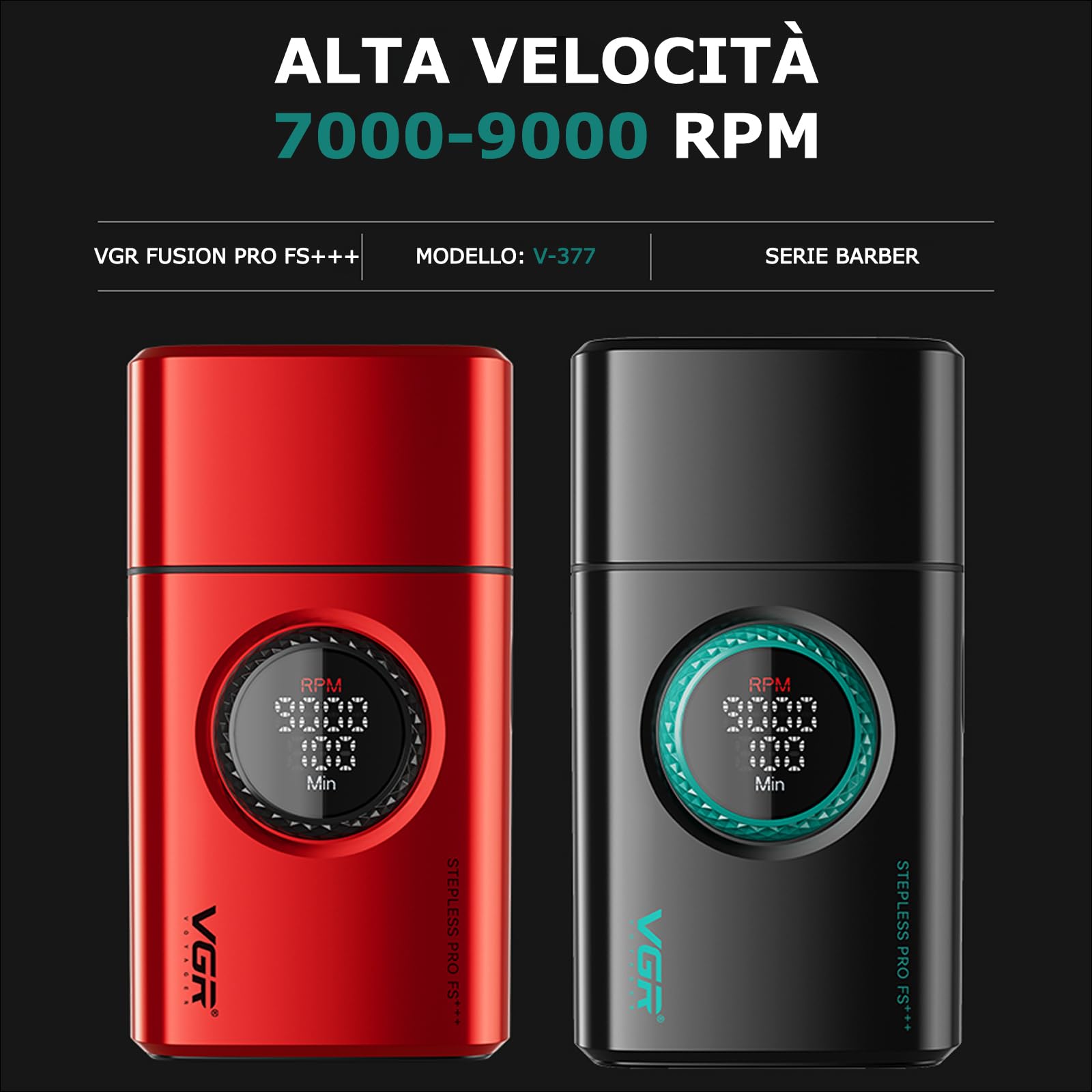 VGR 377 Rasoio Elettrico da Uomo, Rasoio Elettrico per Rasatura del Viso con Doppia Lamina, Motore a 21 Velocità 9000 Giri/min, Rasoi Calvi con Display a LED, Fogli di Titanio, Forniture da Barbiere