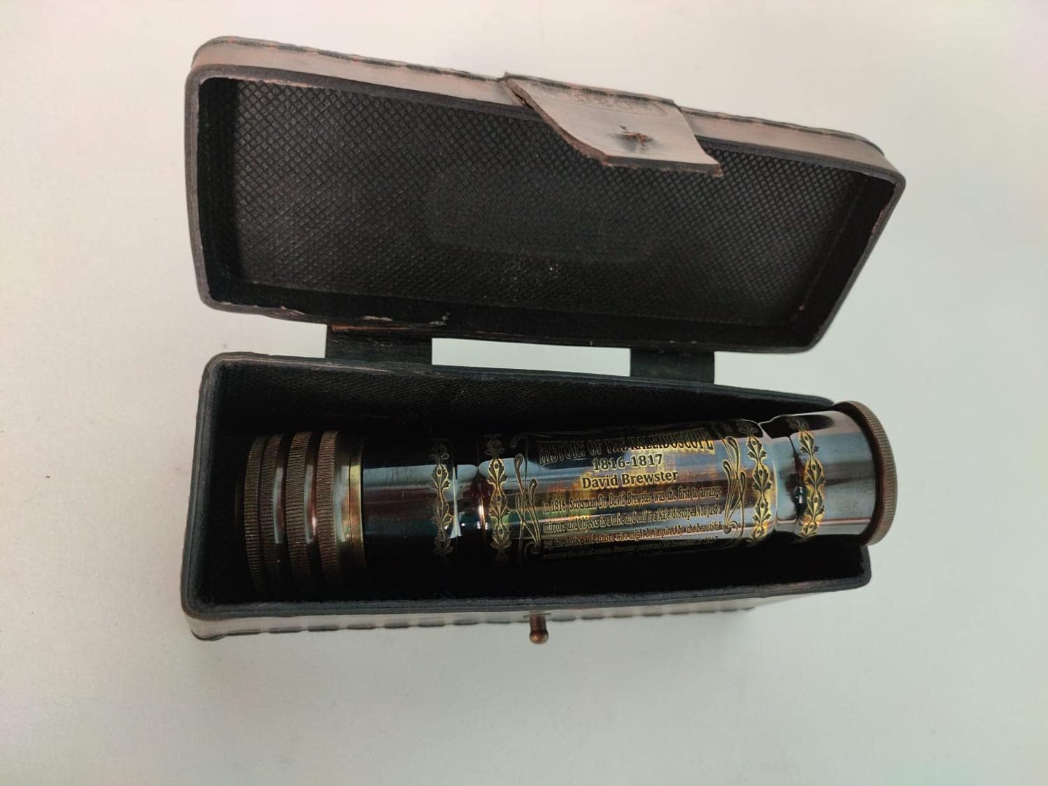 Vintage Kaleidoscope with Leather Box Antique Kaleidoscope Handmade Brass Kaleidoscope with Wooden Box - Vintage Look - Antique Finish - Kaleidoscope by The RELIC House.