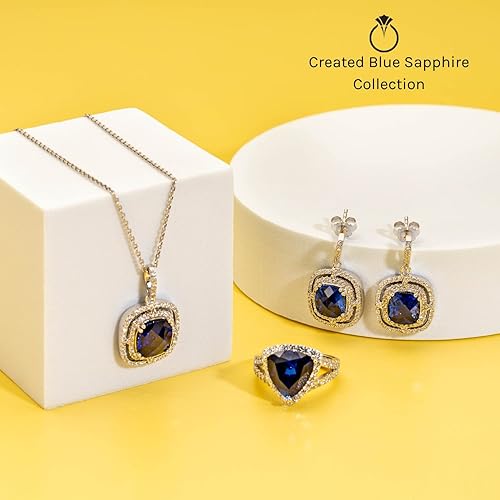 Miniatura 5 de PEORA Anillo de plata de ley 925 con zafiro azul creado para mujer, diseño encantador de solsticio, 0.75 quilates, redondo, 0.197 in, tamaños 5 a 9