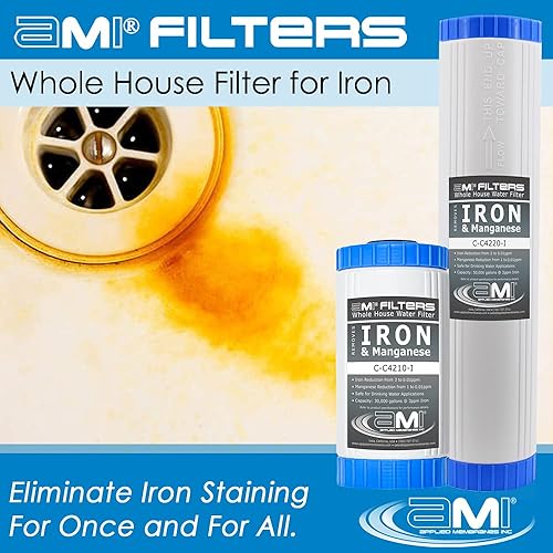 Miniatura 5 de APPLIED MEMBRANES INC. Juego de cartuchos de filtro de repuesto para filtro de agua para toda la casa para reducción de hierro, 2 filtros de carbono