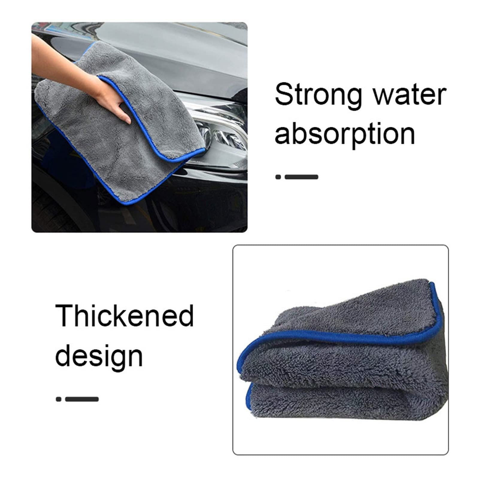 Toalla de microfibra de súper absorción 1200GSM Cuidado de detalles del automóvil Lavado de dobladillo Toallas Auto Secado de una sola vez Trapos Limpiar múltiples usos (Color: Azul 6 piezas) (Azul