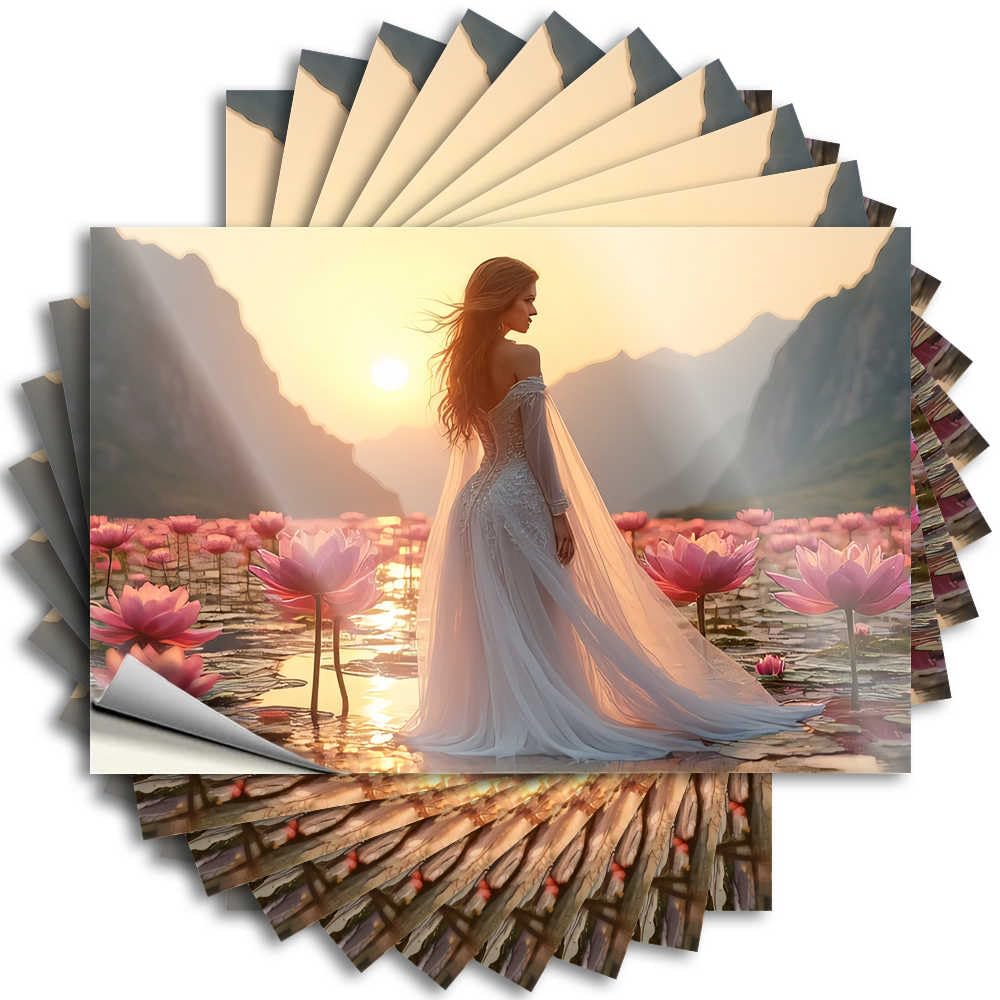 Abipuir - Toolbox Stickers - Serene Beauty on Lotus Earth at Sunset - 10 Unsuitable Motorcycle Helmet Stickers (8 x 12 cm)