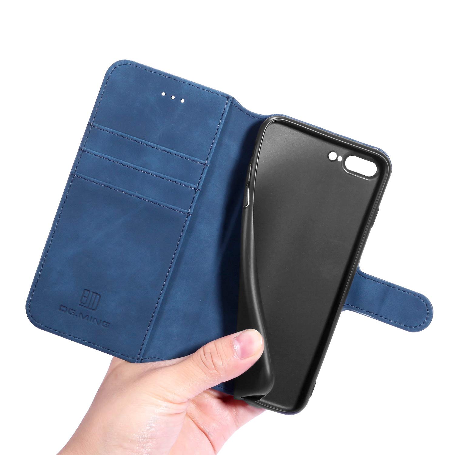 UEEBAI Custodia per iPhone SE 2022 5G/iPhone 7/iPhone 8/iPhone SE 2020, Portafoglio in Pelle PU Retro Antiurto Flip Cover Antiurto con Slot per Schede Funzione Stand Chiusura Magnetica - Diamante Nero