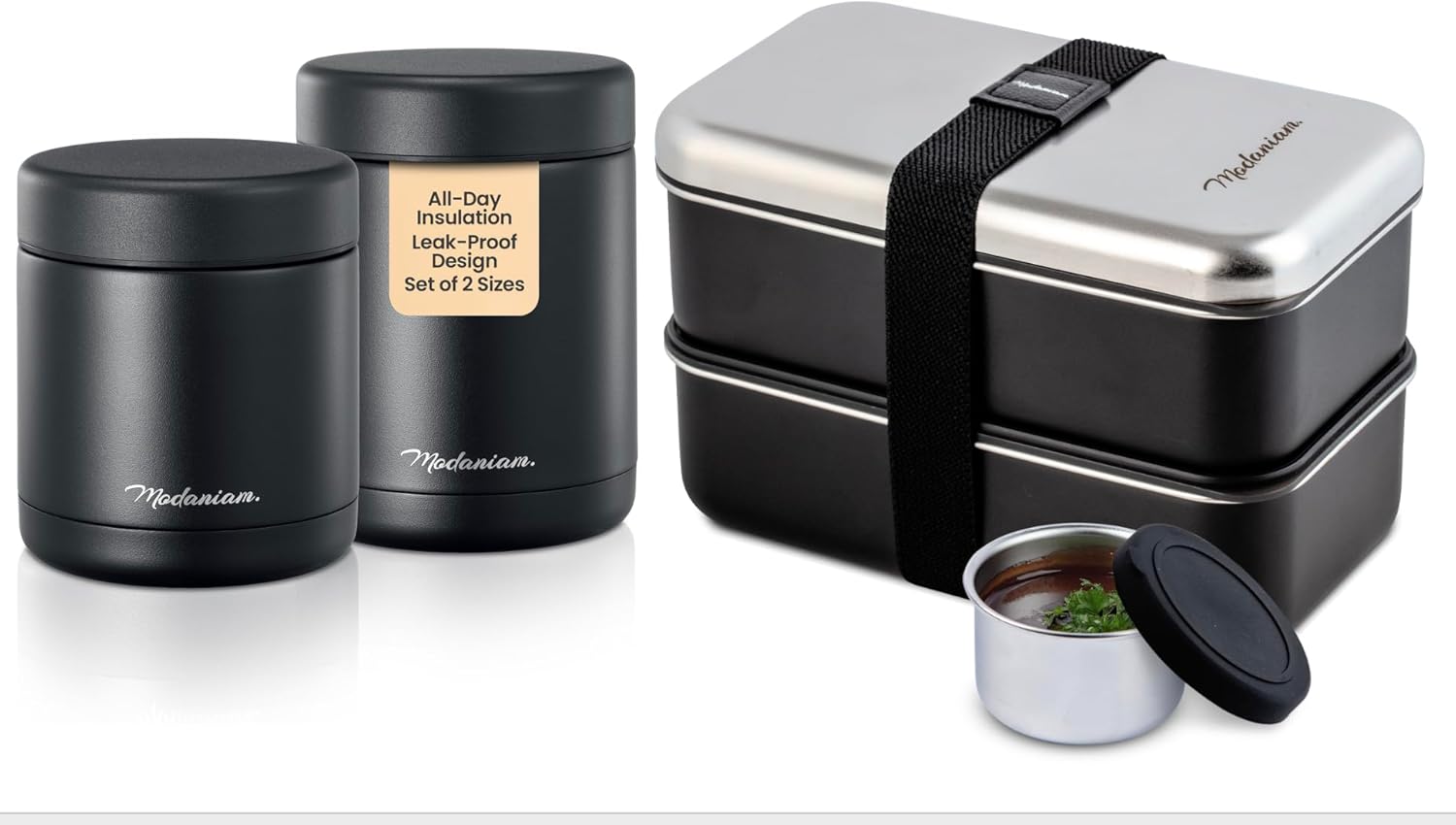 Black Panther set- Stackable Microwavable Lunch box (2 * 27 Oz+ sauce Box + 2*dividers) with Insulated Lunch Jars set 12 OZ+ 16 OZ