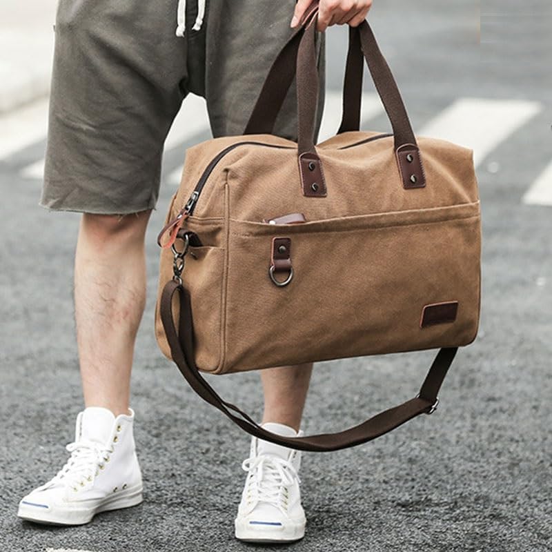 Canvas Tote Handbag Retro Zipper Bag Single Shoulder Crossbody