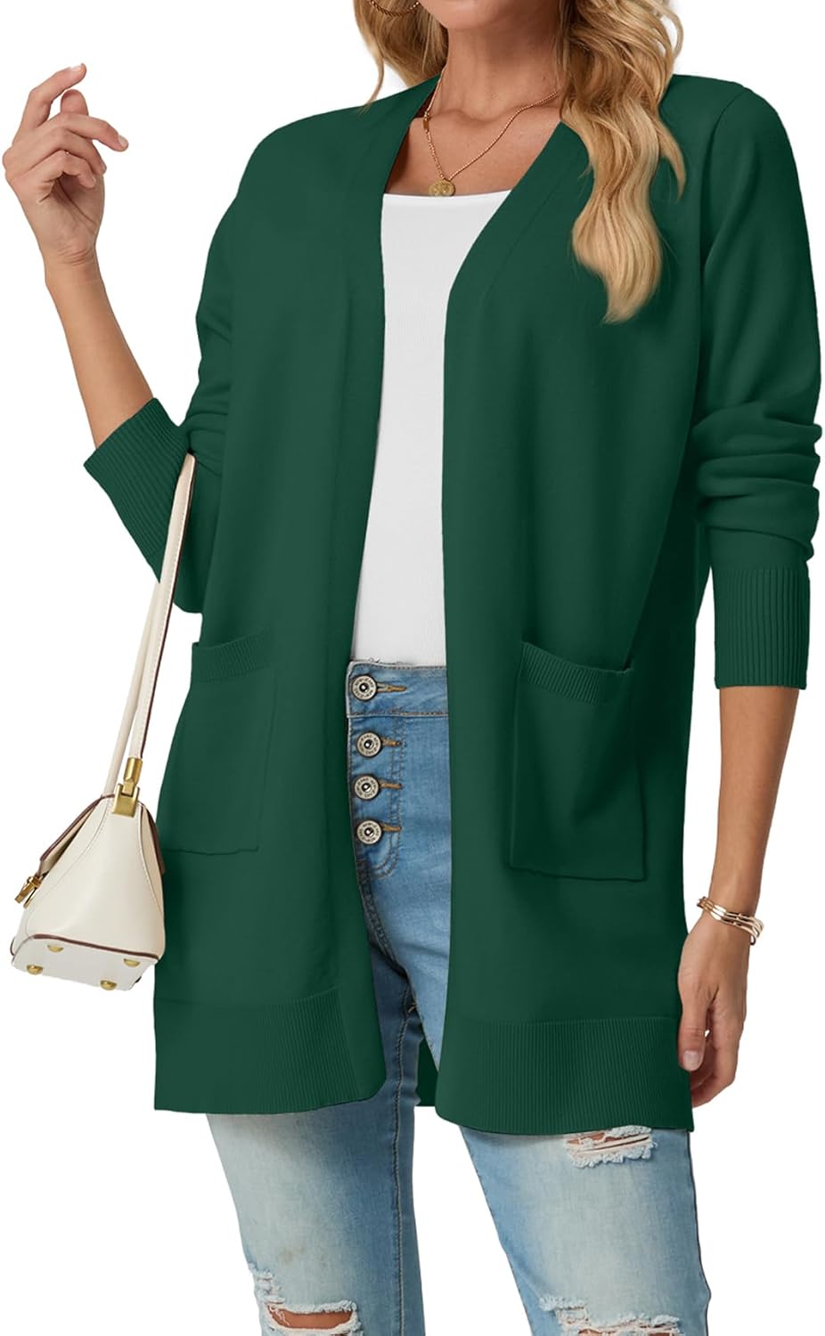 GRECERELLE Womens Lightweight Open Front Casual V-Neck Long Cardigan Sweater with Pockets, S-2XL - Image 2