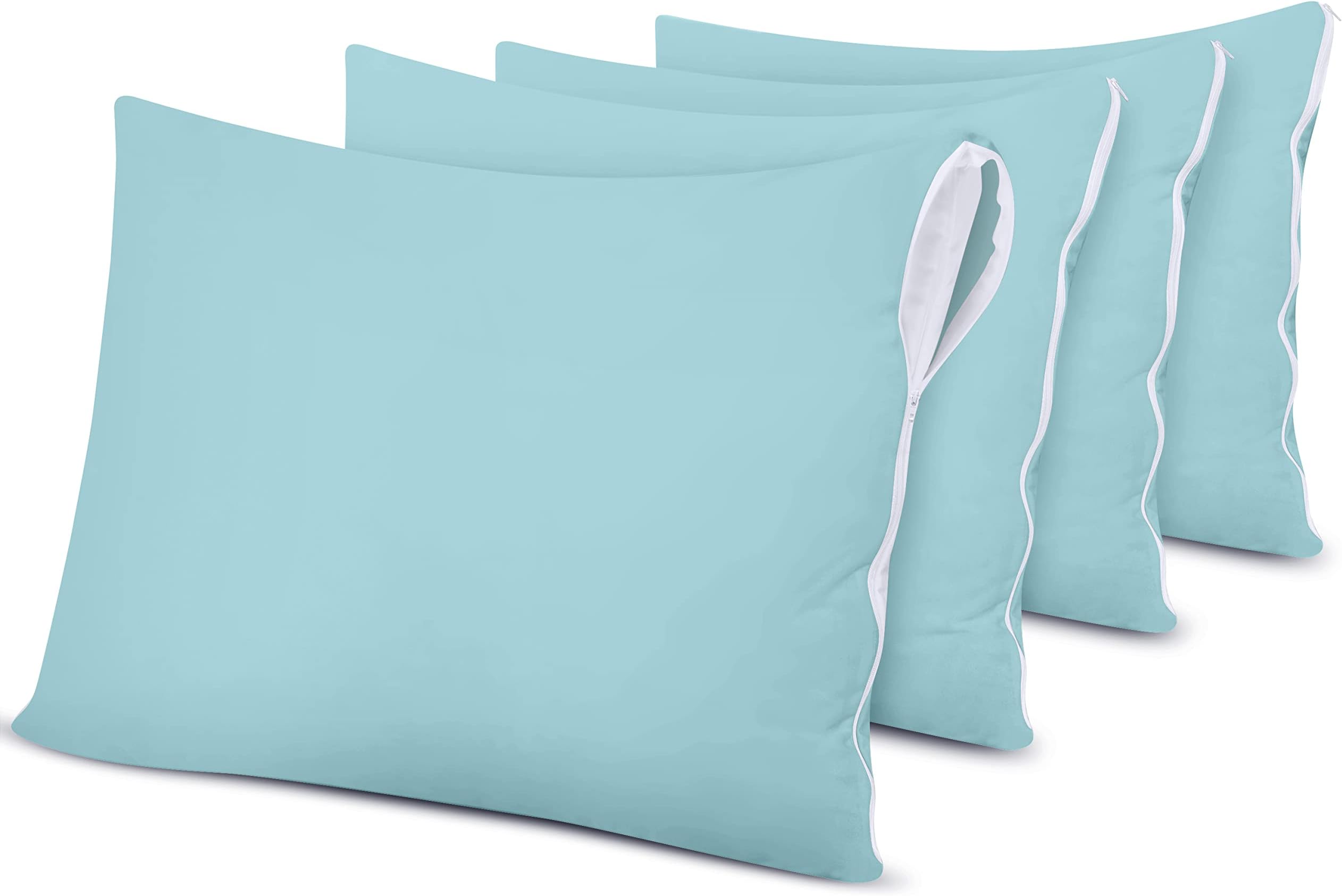 Utopia Bedding 4 Pack Waterproof Pillow Protectors with Zipper Queen Size (Spa Blue), Bed Bug Proof Pillow case Covers, Moisture Wicking Pillow Encasements 20 x 28 Inches