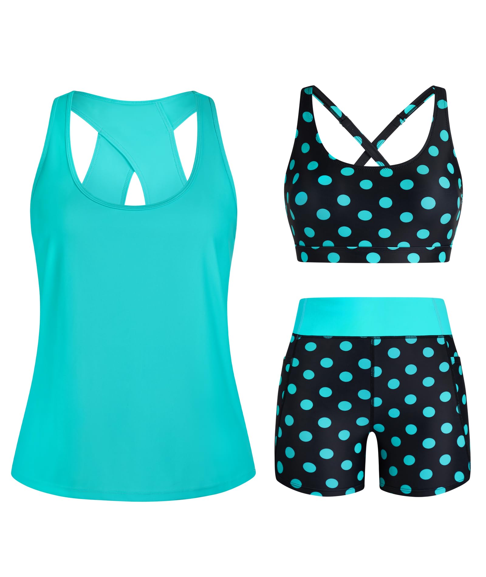HUSKARY 3 Piece Tankini Swimsuits for Women