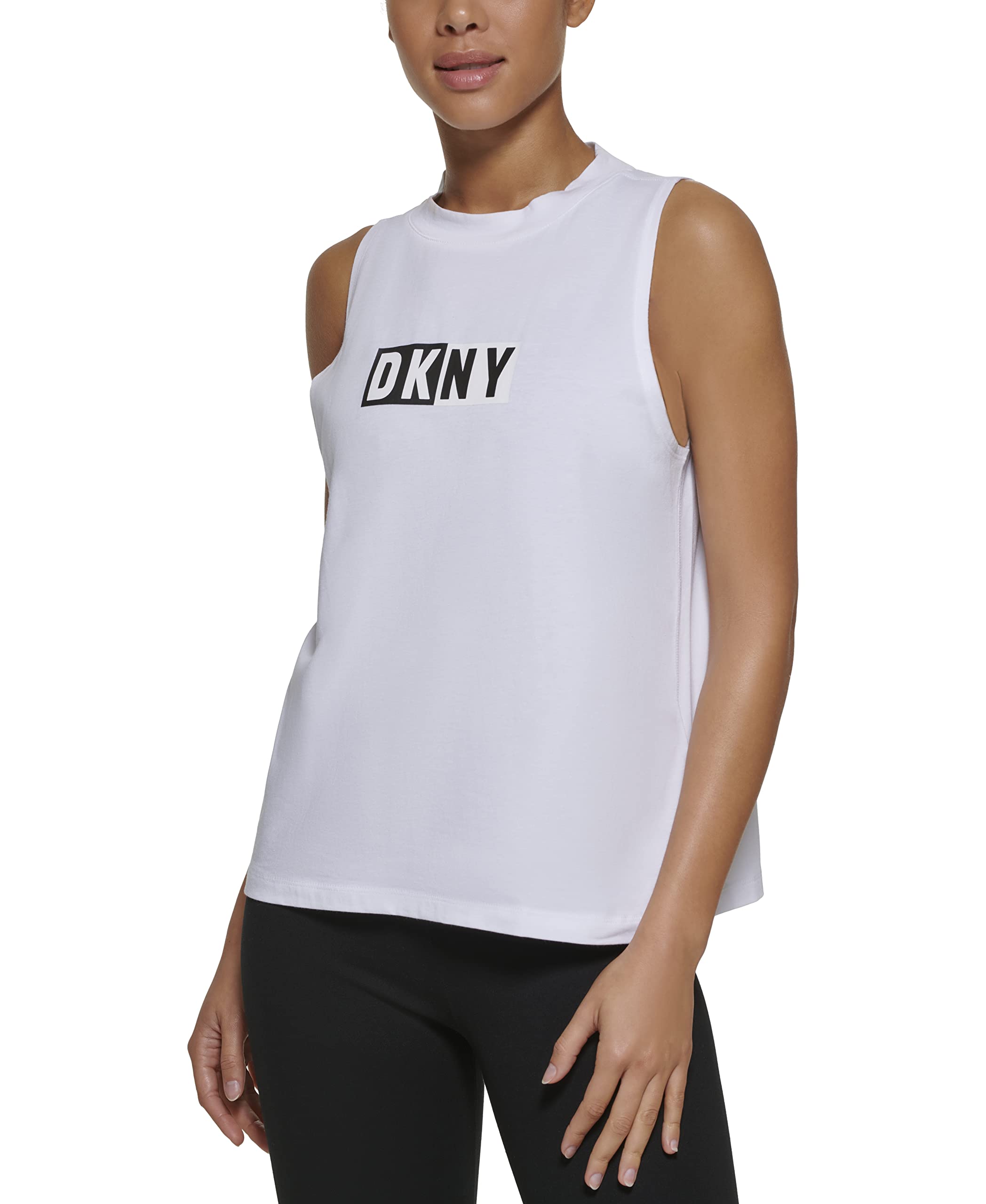 DKNY Women's Sport Two Tone Logo Tank Top, White, S