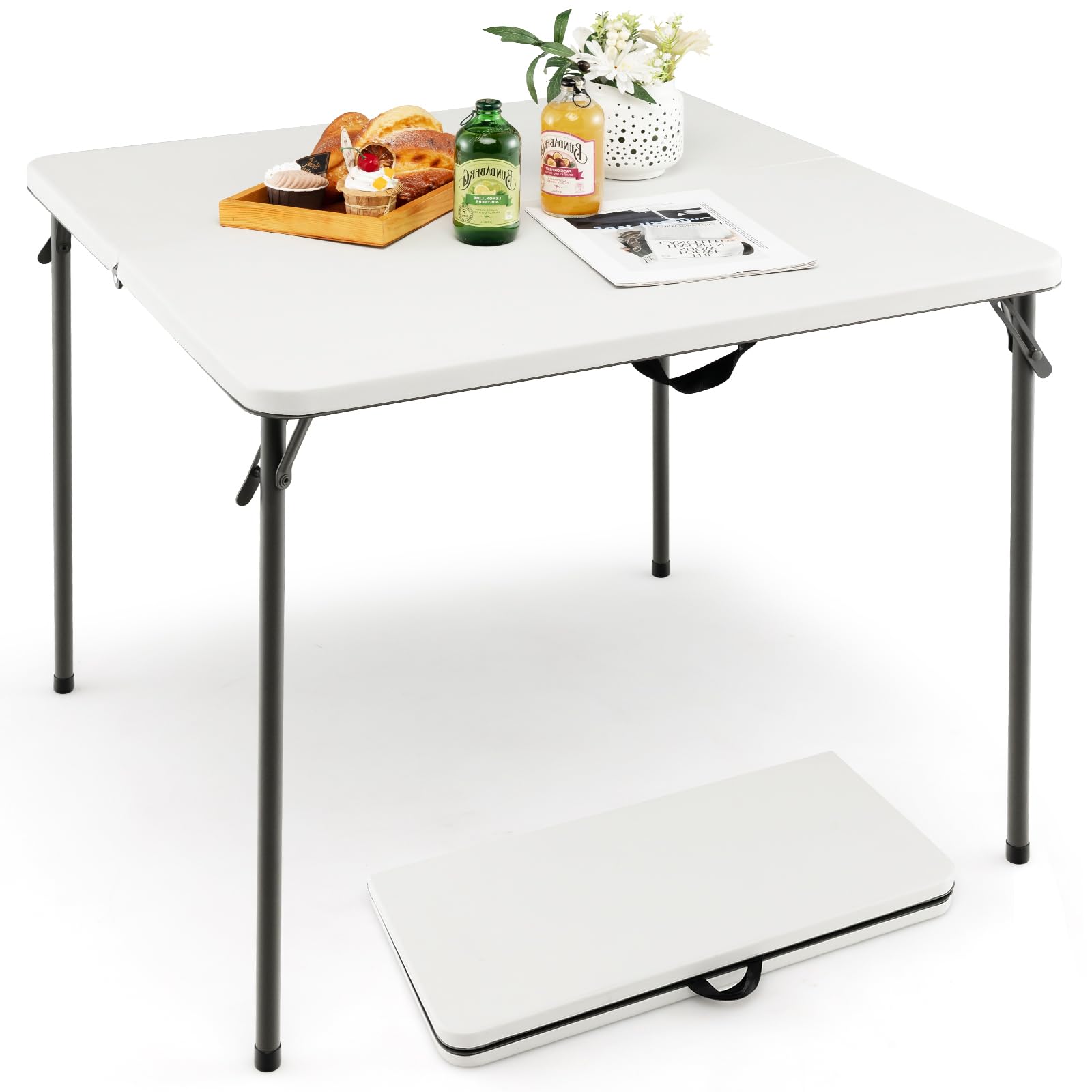 KOMFOTTEU Table de Camping Pliante, HDPE, Charge 150 kg, 86x86x74 cm, Blanc
