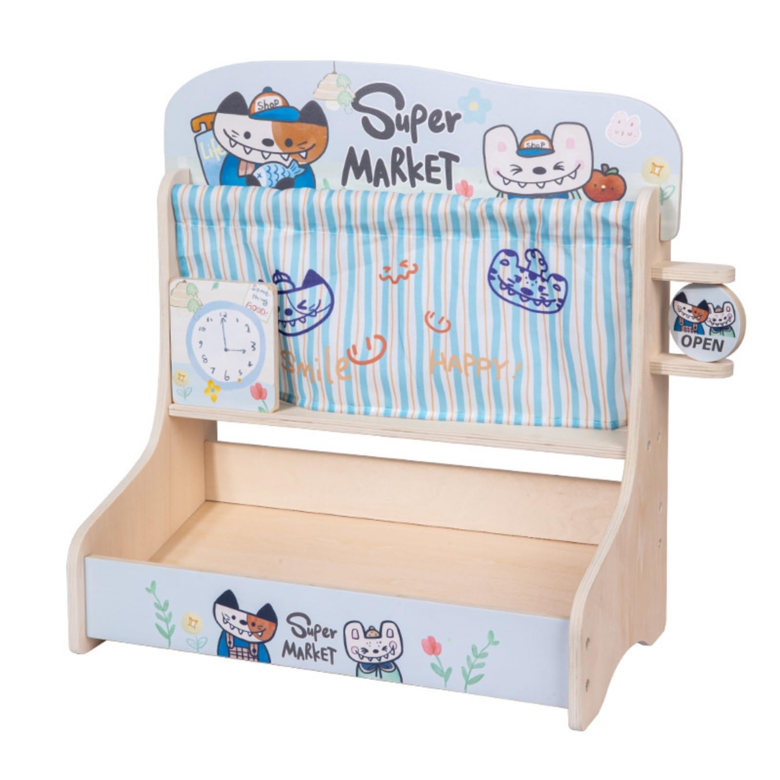 Juguete de Cocina para Niños Juego de Comida de Madera Alimentos Falsos de Madera Caja con Asas Cuchillo Infantil Piezas para Servir Estilo Dibujos