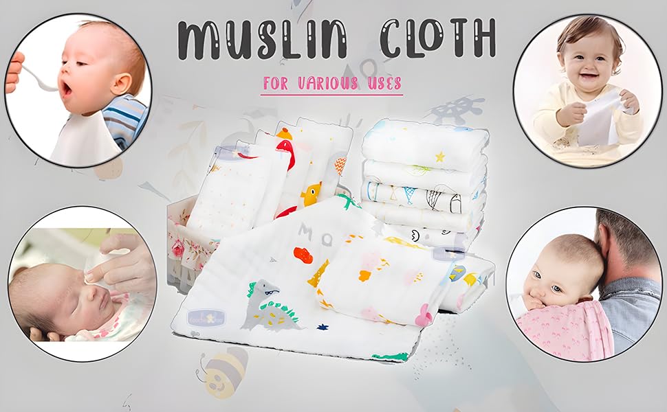 Koochie-Koo Soft Muslin Cloth for New Born Baby 500 GSM | 30x30 cm, Pack of 5 | Gentle Baby Towels Newborn | Premium Bath Towels for Delicate Skin | Gift for New Parents Fabric - Image 9 thumbnail