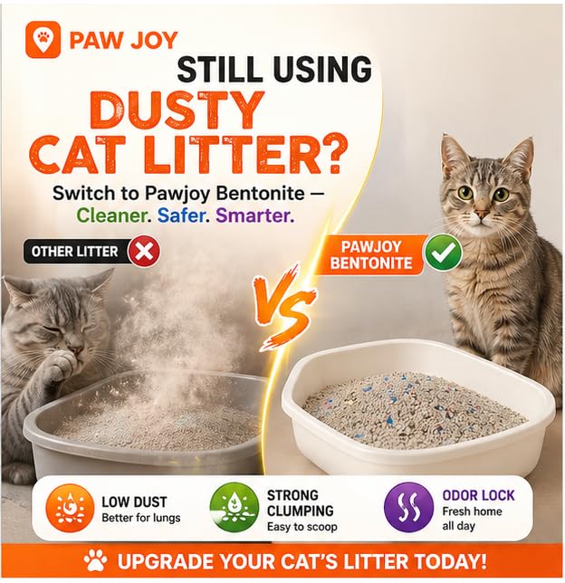 Image of Pawjoy Lavender Scented Bentonite Cat Litter 5Kg Pack | 100% Natural Clumping Clay | 99.9% Dust-Free | Odour Lock Technology | Gentle on Paws | Scoopable Litter Sand for All Cat Breeds