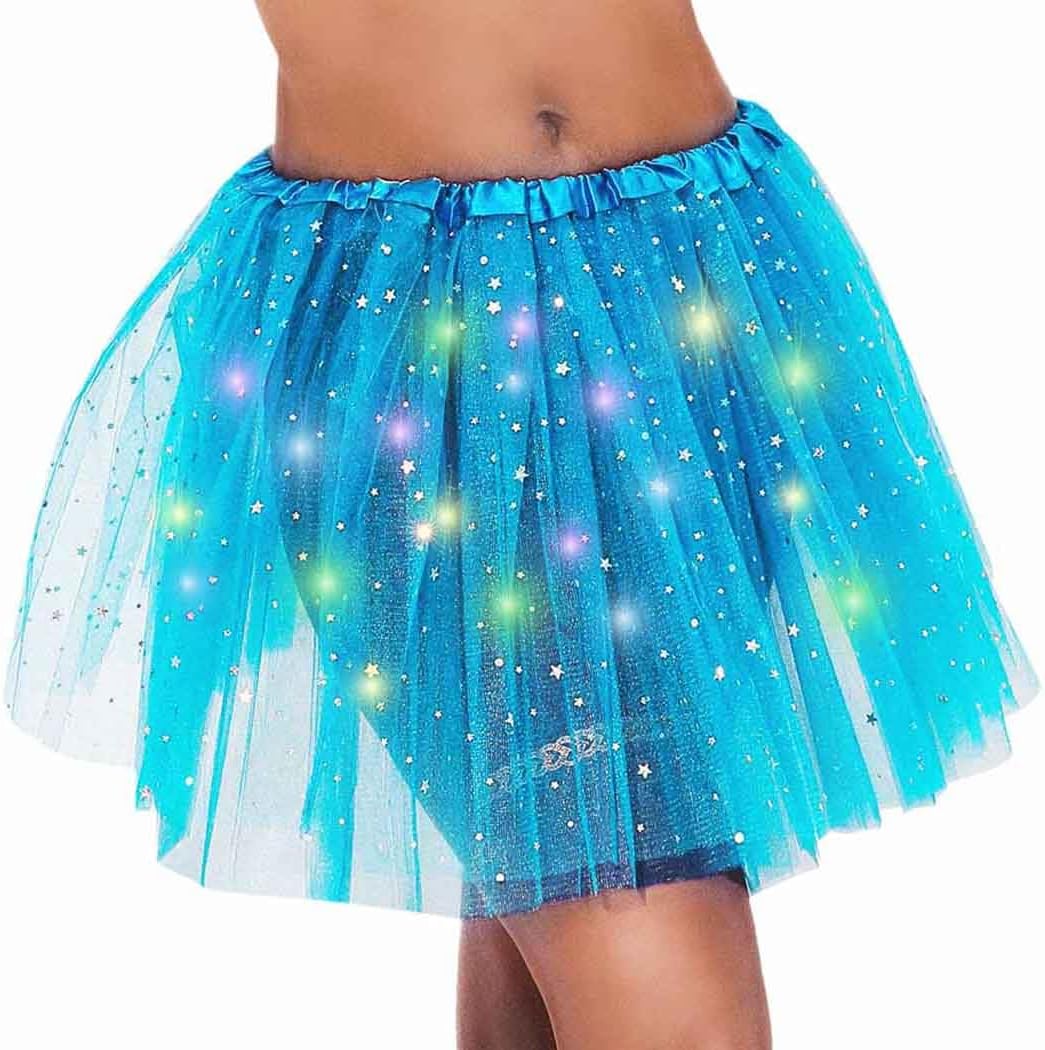 DRESBE Light Up Tutu Skirt Glow Party Tutus Valentine's Day Mardi Gras Rave Neon LED Tulle Tutu for Women