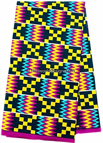 Wholesale Kente Print Fabric 6 Yards Wedding Kente Print Kente Cloth (Blue and Fuchsia)