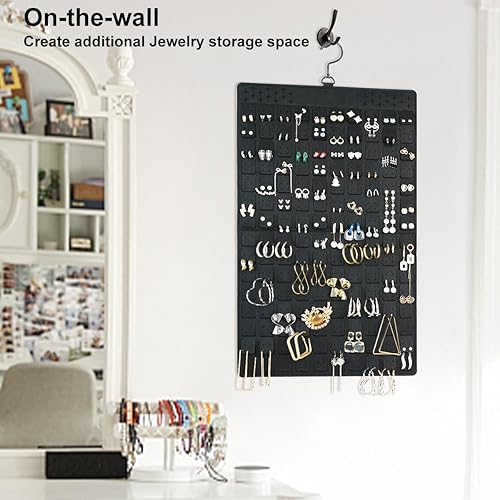 Miniatura 8 de KMEOSCH Organizador de joyas, organizador de joyas colgante, organizador de aretes de doble cara para 300 pares de aretes y soporte para collares