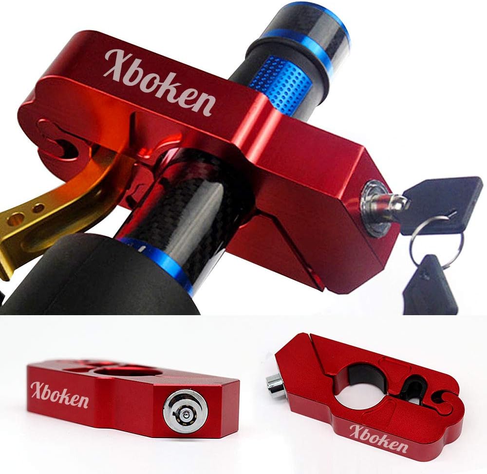 Xboken Motorcycle Lock,Heavy Duty Anti Theft Grip-Lock,Adjustable Security Locks for Throttle & Brake Handlebar,Locks Front Brake & Clutch on Motorcycles Mopeds Motorbikes Scooters ATVs Dirt Bike Red