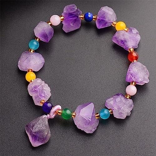 Bracelet en jade violet véritable et améthyste brute au style rétro unique