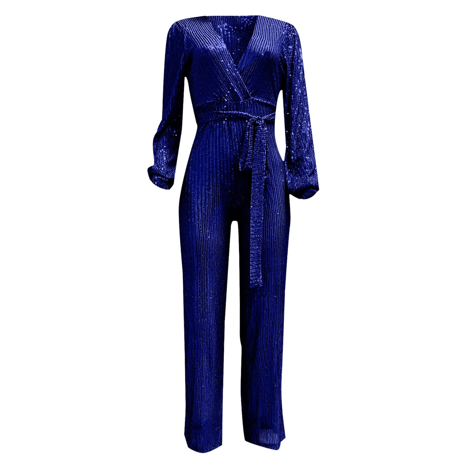 Jumpsuit Damen Langarm Party Overall Pailletten Glitzer Hochzeit Hosenanzug Romper Festlich Lang Playsuit Elegant Einteiler Hohe Taille Jumpsuits Clubwear