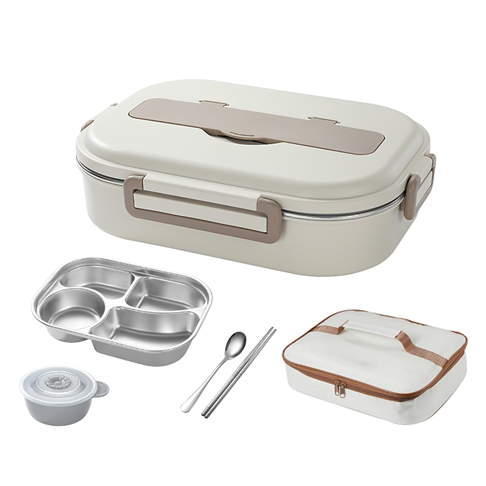 MRKU Fiambrera multicompartimento, a Prueba de Fugas, Tipo bento, Bolsa isotérmica con múltiples Compartimentos Que Incluyen tazón de Sopa y Cubiertos, Adecuada para el Transporte Diario y Escolar.