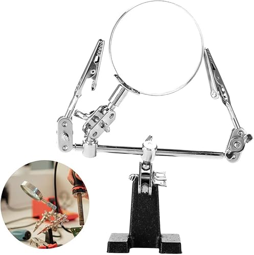 Estación de lupa de tercera mano, 5 x soporte de lupa con dos clips de cocodrilo ajustables y giratorios para reparación de ensamblaje de joyas,