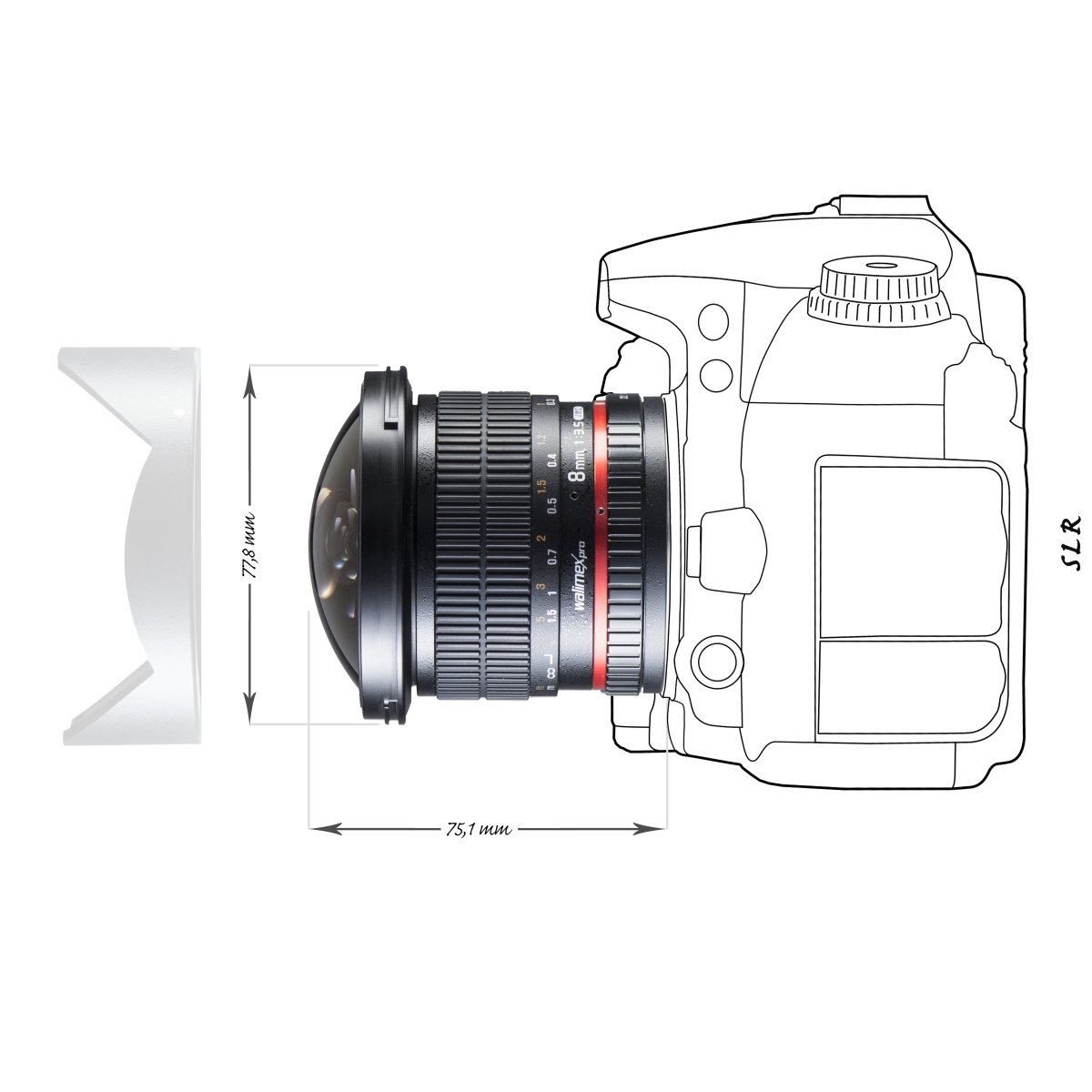 Walimex Pro Fish-Eye II 8 mm 1:3,5 DSLR Objectif pour monture d'objectif Canon EF-S noir (avec pare-soleil amovible)