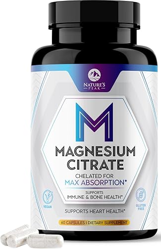 Suplemento de magnesio de 1000 mg - Complejo de magnesio extra fuerte para apoyo a la salud muscular, nervios, huesos y corazón - Citrato de