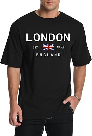 AIYINO Unisex London T Shirt Summer Short Sleeve Cotton T-Shirts UK British Flag Fun Print Designs Casual Crew Neck Tee Tshirt