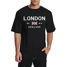 AIYINO Unisex London T Shirt Summer Short Sleeve Cotton T-Shirts UK British Flag Fun Print Designs Casual Crew Neck Tee Tshirt