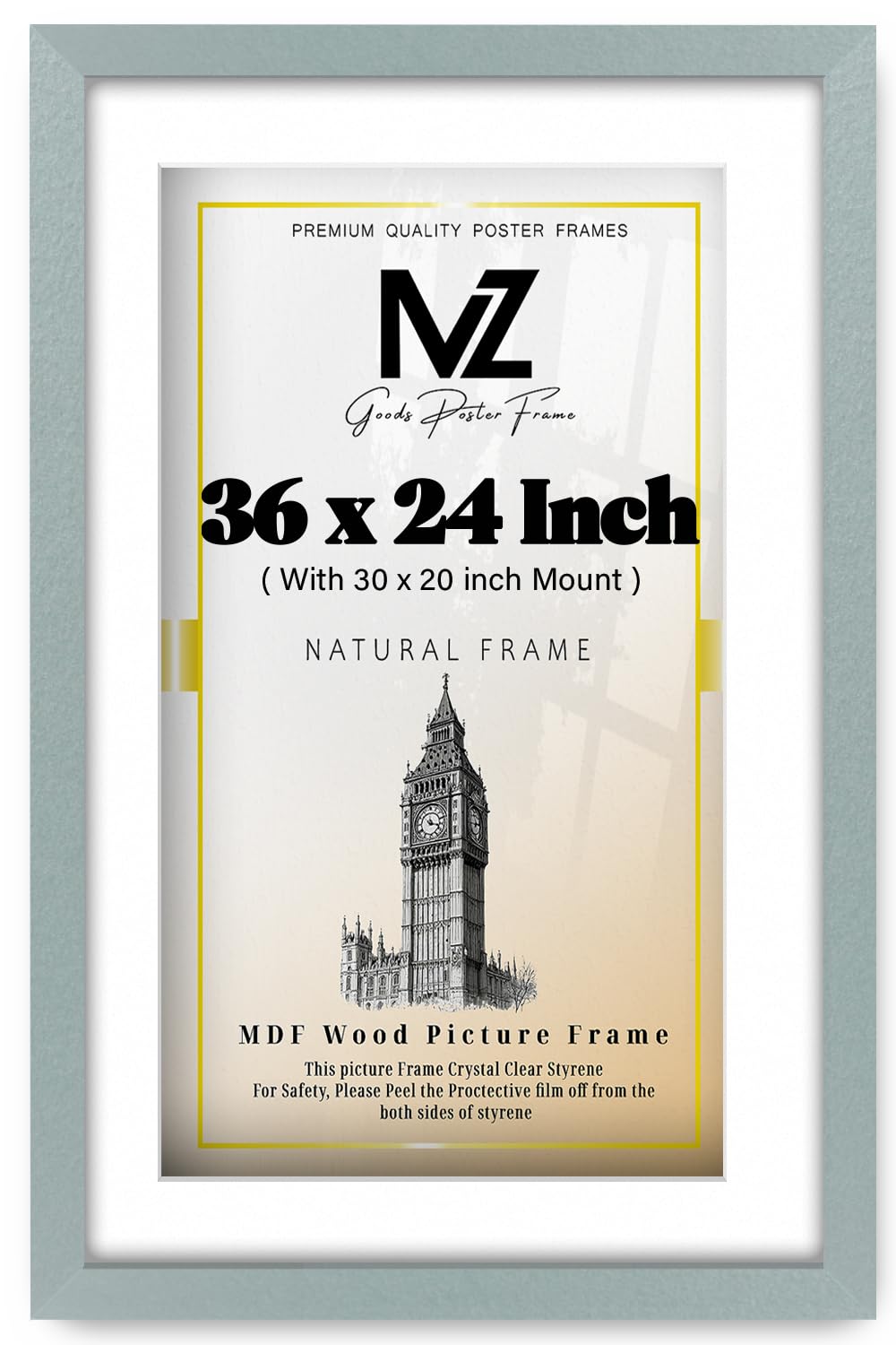 Mz Goods Silver | Mdf Engineered Wood Picture Frame (91.44 X 60.96 Cm) With 76.20 X 50.80 Cm White Mount Wall Mount | 24 X 36 Inch Poster For Comic Sketch Artwork, Decorative Frame [ ]