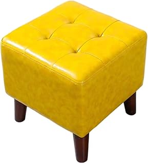 podnóżki do sypialni Skórzana sofa Sofa Osmańska Coffe Taboret Proste Modern Buty Zmiana stołka z drewnianymi nogami Salon Tapicerowana otomana (Color : Yellow, Rozmiar : Średni)
