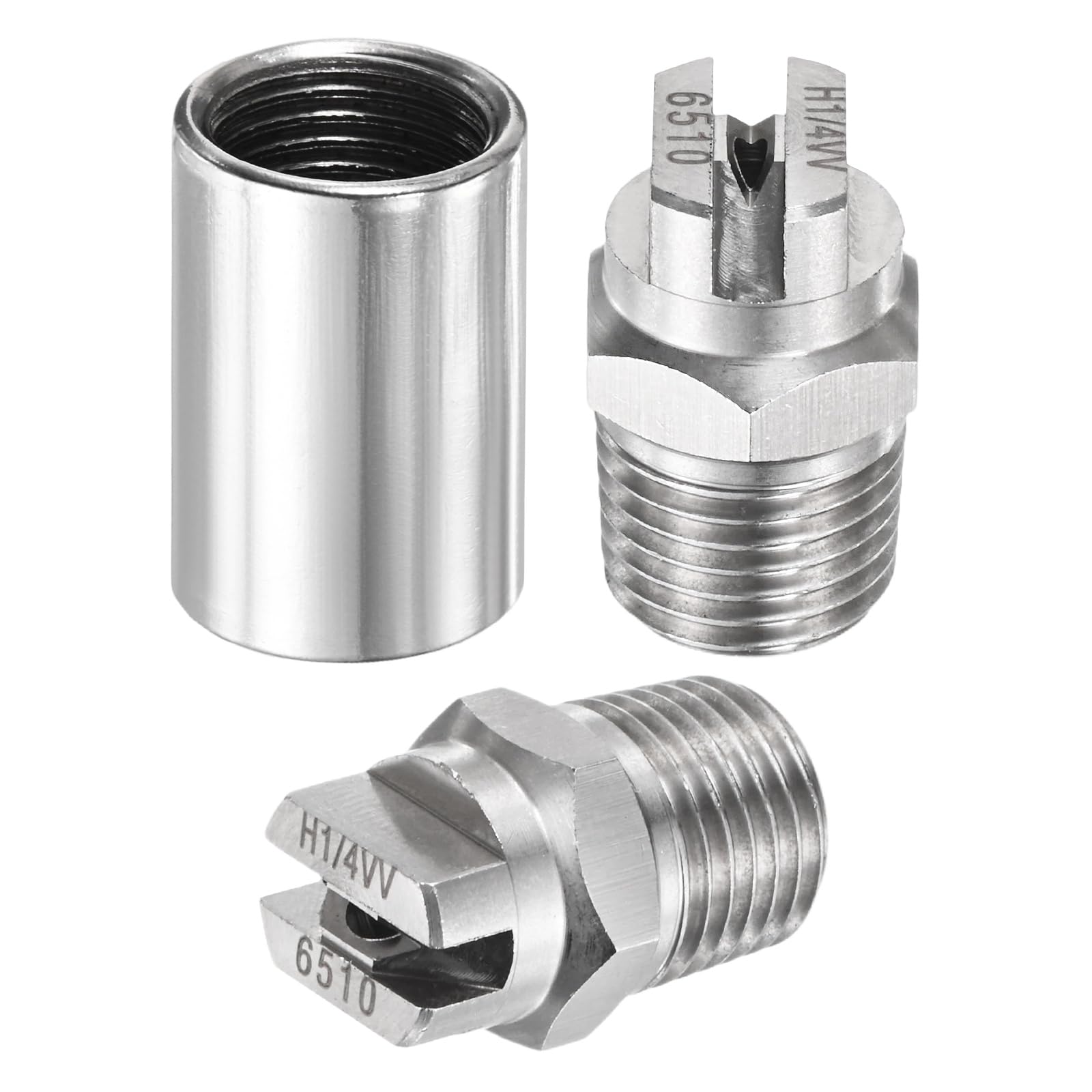 TIXIPEM 1/4" BSP Male 65 Degree Flat Fan Spray Tip [1SET] - High Pressure Washer Spray Nozzle with 1/4" BSP Female Pipe Fitting Used for Water Guns - [Stainless Steel-2MM]