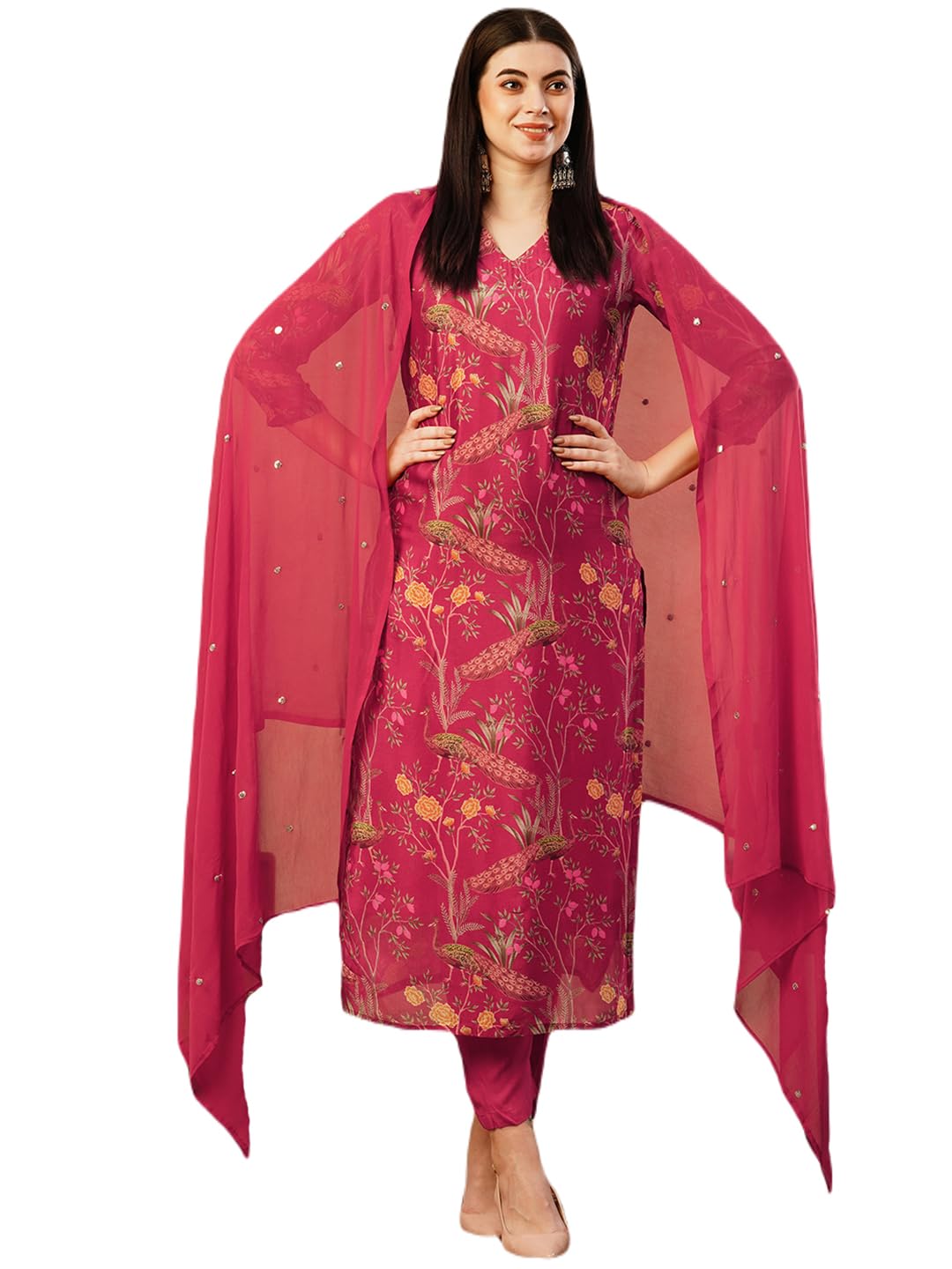 GoSriKi Cotton Blend Women's Kurta With Pant & Dupatta