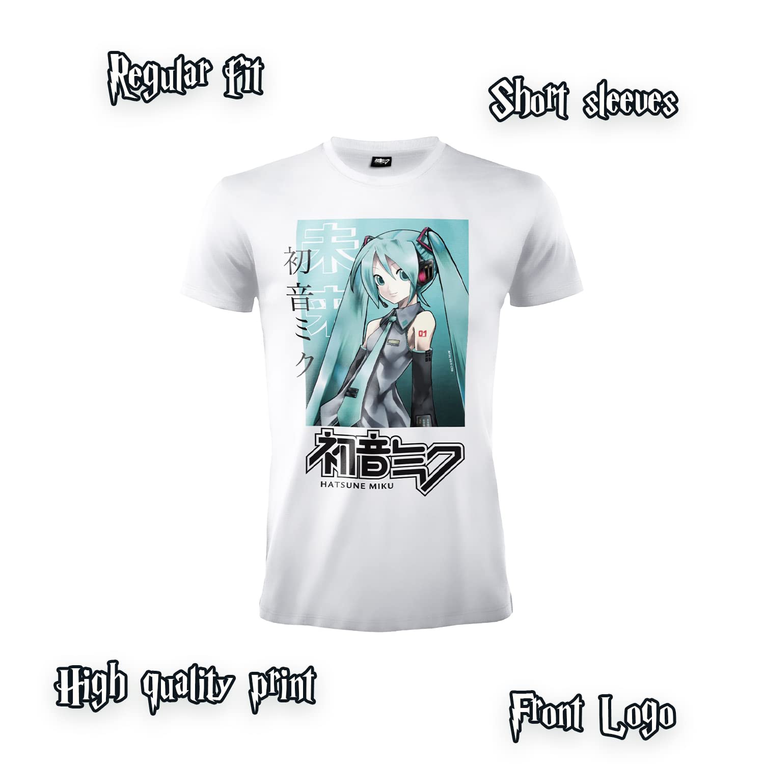 Difuzed Koszulka Hatsune Miku. Koszulka Anime Waifu. Urzędnik. Biała siatka. Unisex. Dorosły Chłopiec.