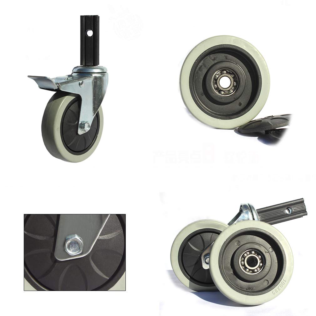 Roulettes pivotantes, roues de chariot, roulettes en caoutchouc de 4 pouces for voitures de salle à manger, roue de meuble à tige pivotante, avec support de tube carré, longue poignée 23 × 65 mm, lot