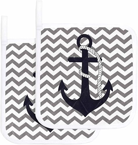 Paquete de 2 soportes para ollas para cocina, ancla azul náutica, con ondas blancas, a prueba de calor, salvamanteles a rayas, lavables, para