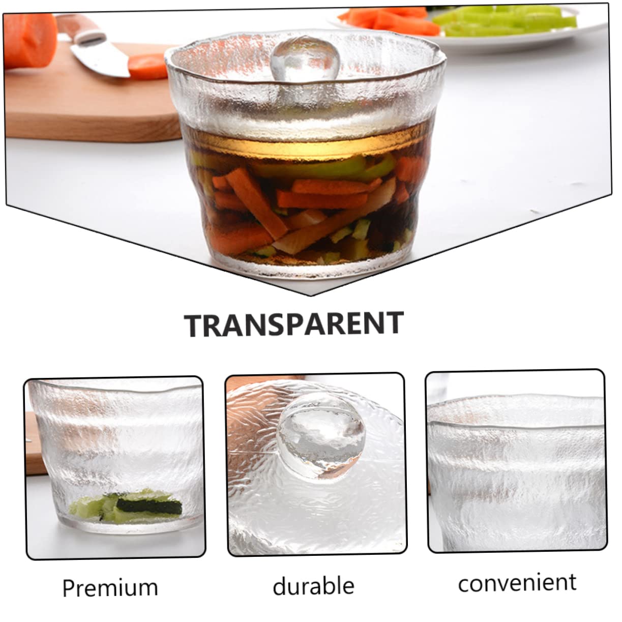 Mikikit Bote para Encurtidos de Vidrio sin con Tapa Hermética Recipiente Transparente para Almacenamiento y Conservación de Alimentos Cocina con Buena Conservación y Protección contra